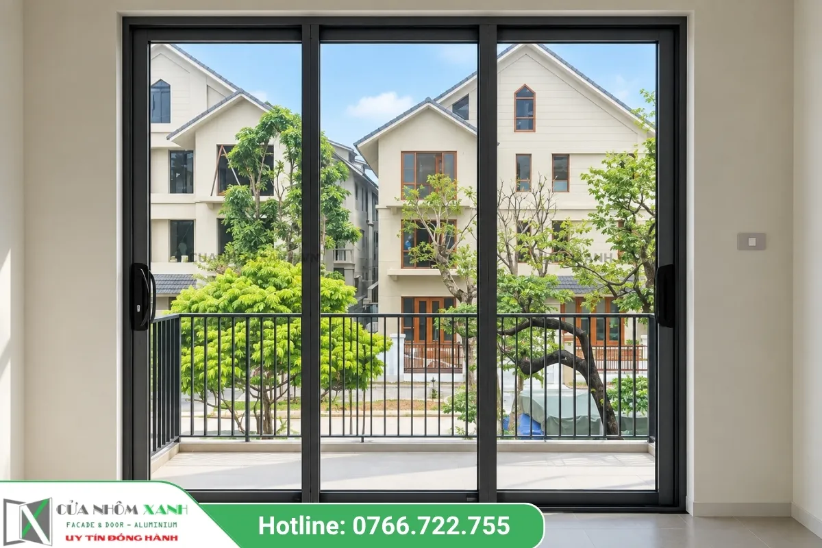 Cửa Đi Mở Trượt 3 Cánh Khung Nhôm Kính