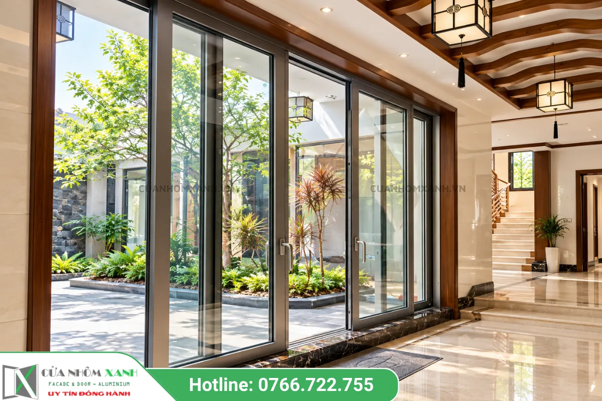 Cửa Đi Mở Trượt Khổ Lớn Hướng Sân Vườn