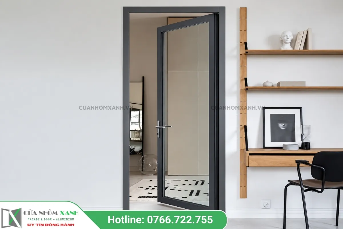 Cửa đi Mở Quay 1 Cánh Nhôm Kính Thiết Kế Hiện đại
