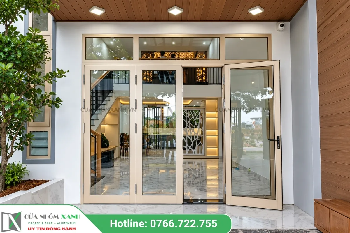 Cửa đi Mở Quay 4 Cánh Màu Champagne Cho Nhà ở