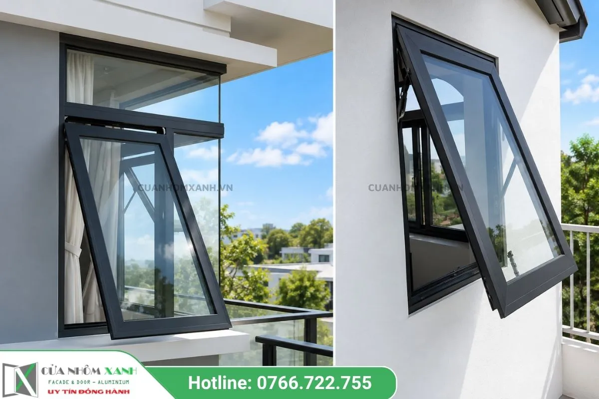 Cửa Sổ Hất Khung Nhôm Màu đen Hiện đại Lắp đặt Tại Ban Công Tầng Thượng