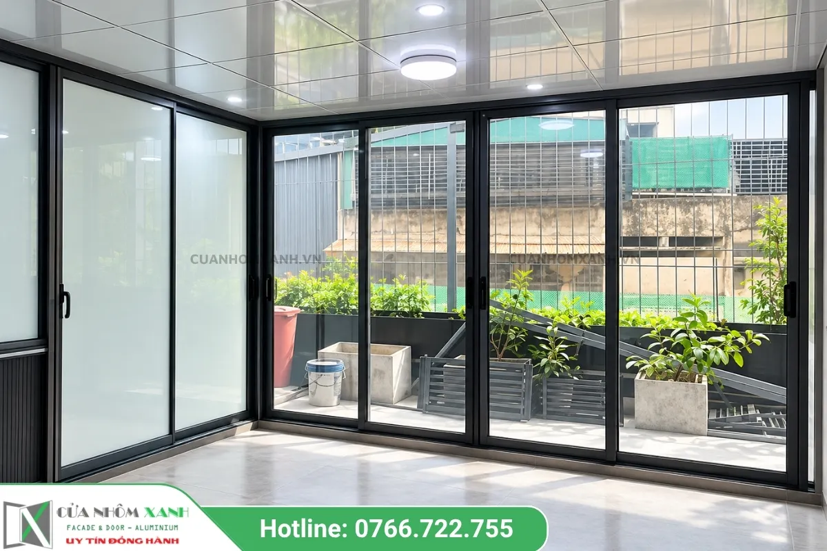 Hệ Cửa Đi Mở Trượt Góc Nhìn Sân Thượng