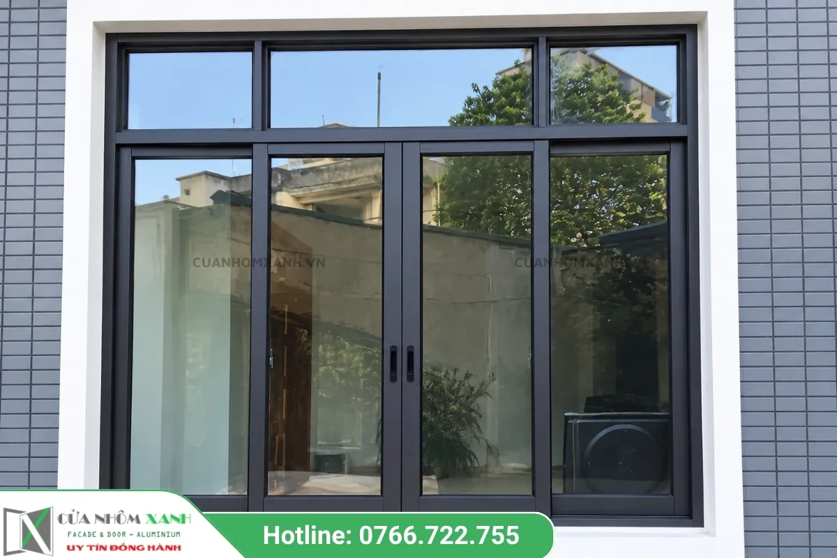 Hệ Cửa Sổ Mở Trượt Khung Nhôm Kính Màu đen Kết Hợp ô Fix Phía Trên