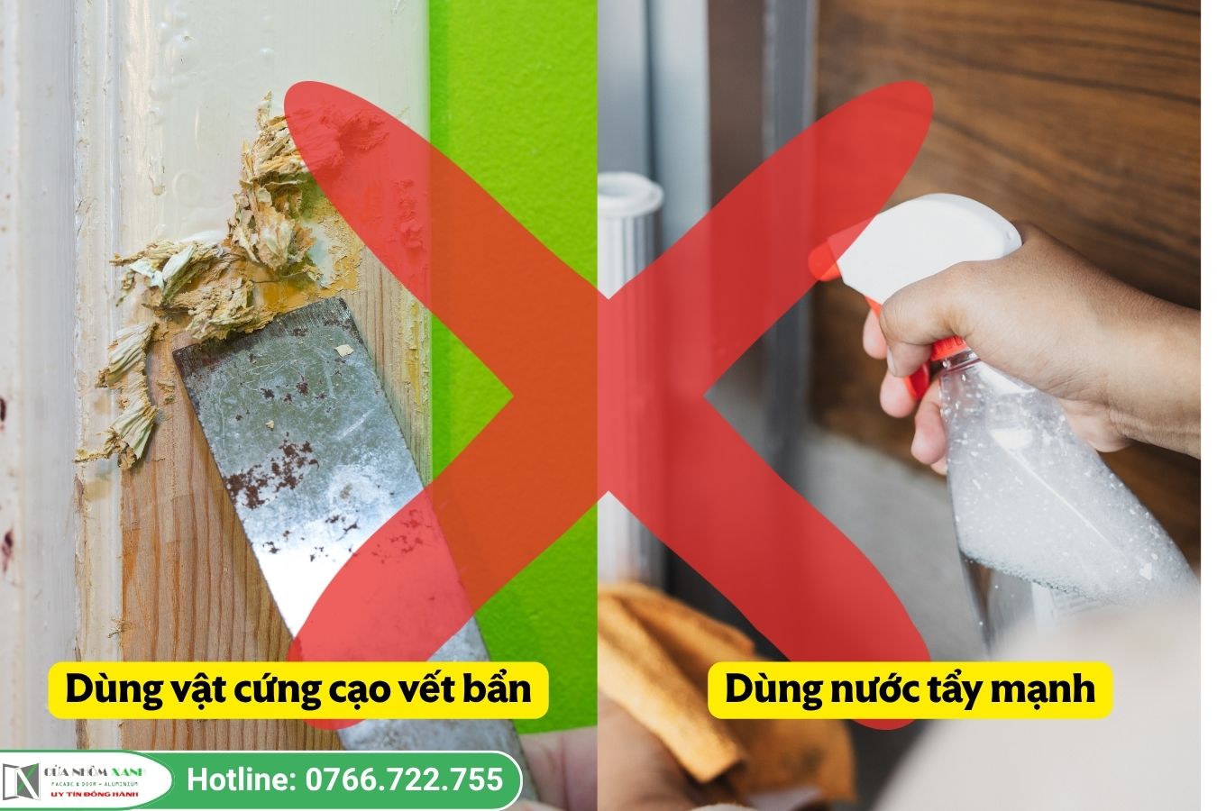 Không Nên Dùng Vật Cứng, Sắc Nhọn Hay Nước Tẩy Mạnh để Vệ Sinh Cửa