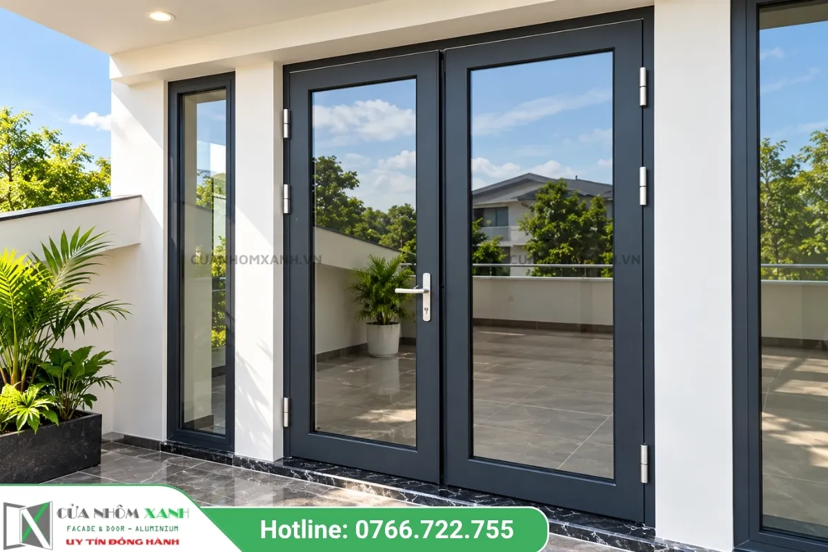Mẫu Cửa Đi Mở Quay Pmi 2 Cánh Màu Ghi Đen