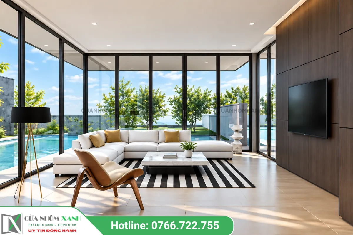 Mẫu Cửa Đi Mở Trượt Biệt Thự Hướng Hồ Bơi