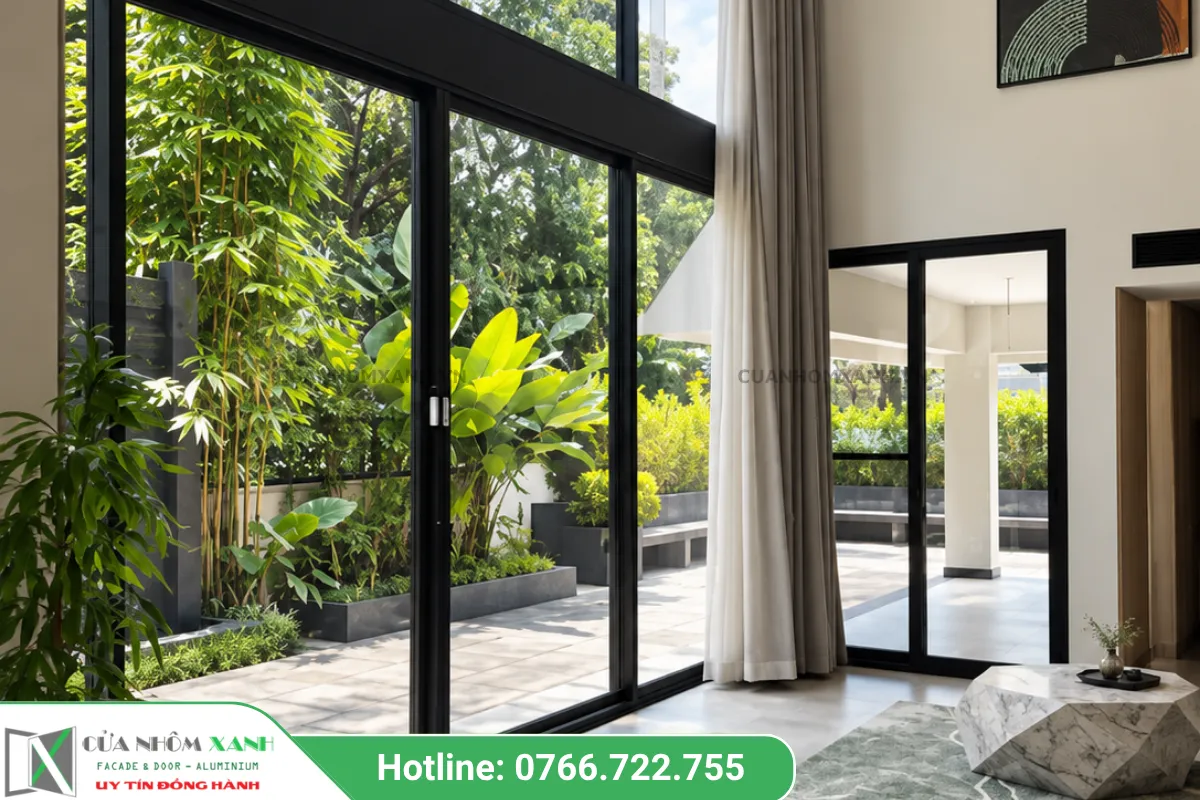 Mẫu Cửa Đi Mở Trượt Khổ Lớn Hướng Sân Vườn