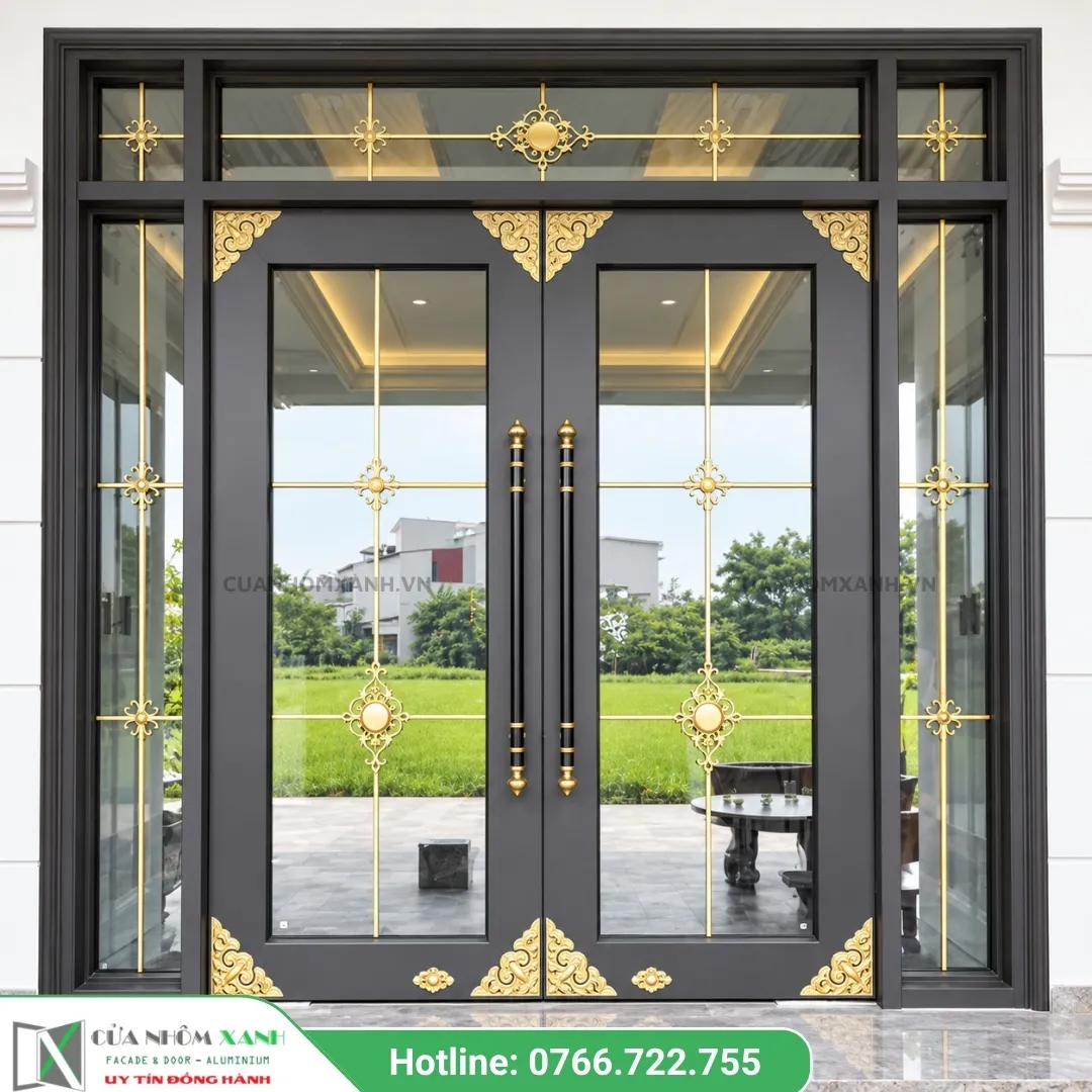 Mẫu Cửa Kính Thủy Lực Khung Nhôm Đen