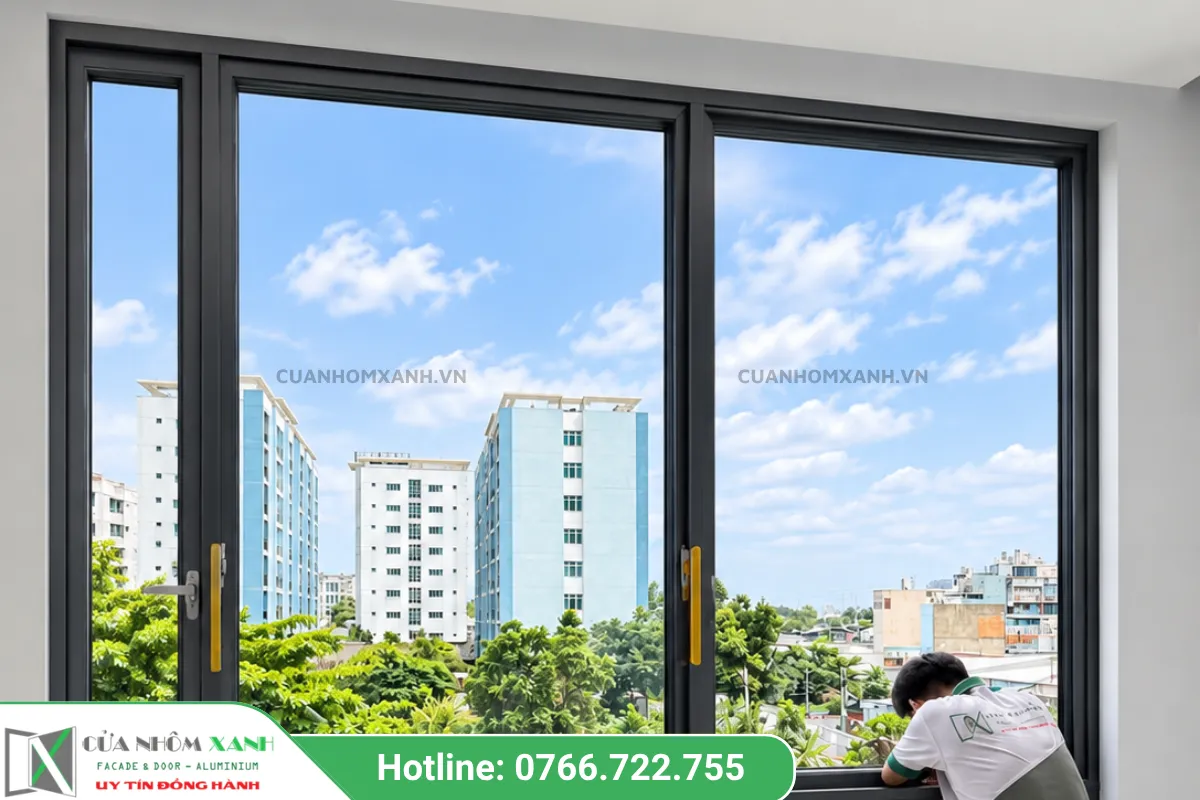 Mẫu Cửa Sổ Đối Lưu Vô Cực Khung Nhôm Đen Cao Cấp
