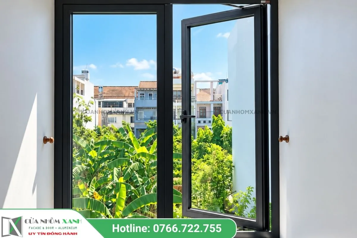 Mẫu Cửa Sổ Mở Hất Hướng Nhìn Vườn Cây Xanh Mát
