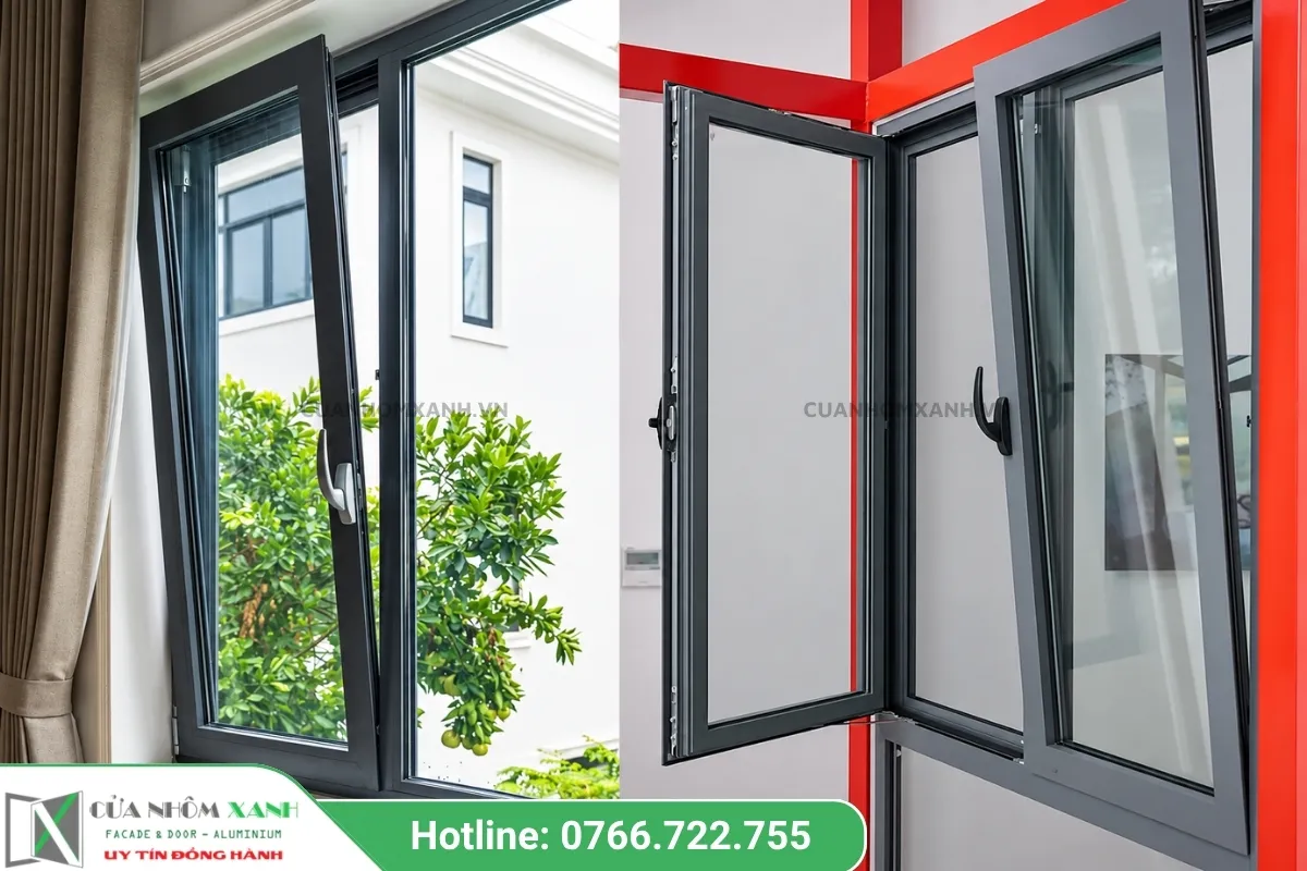 Mẫu Cửa Sổ Mở Hất Kết Hợp Mở Quay Nhôm Kính