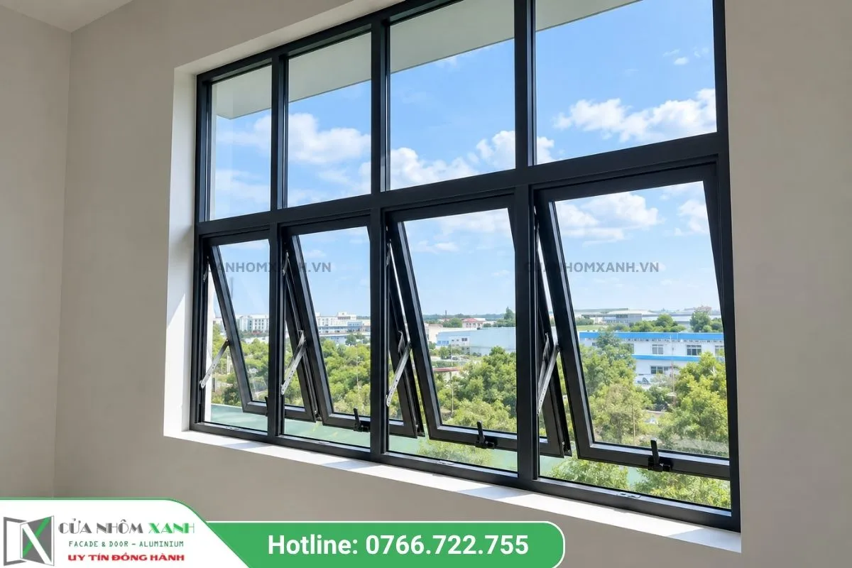 Mẫu Cửa Sổ Mở Hất Kết Hợp Vách Kính Cố Định