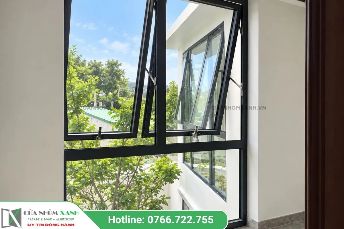Mẫu Cửa Sổ Mở Hất Kết Hợp Vách Kính Hướng Vườn