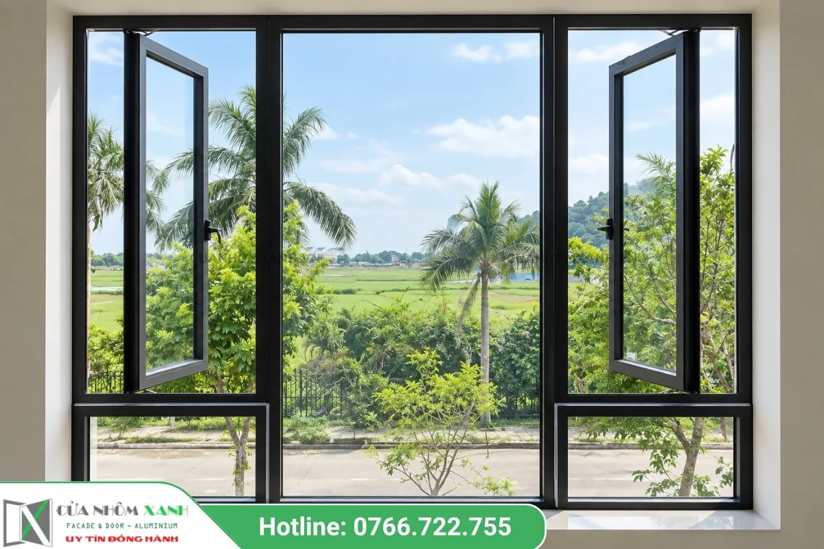 Mẫu Cửa Sổ Mở Quay 3 Cánh View Thiên Nhiên