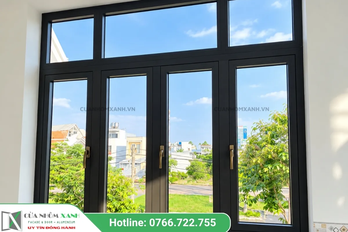 Mẫu Cửa Sổ Mở Quay 4 Cánh Kết Hợp Ô Fix Kính