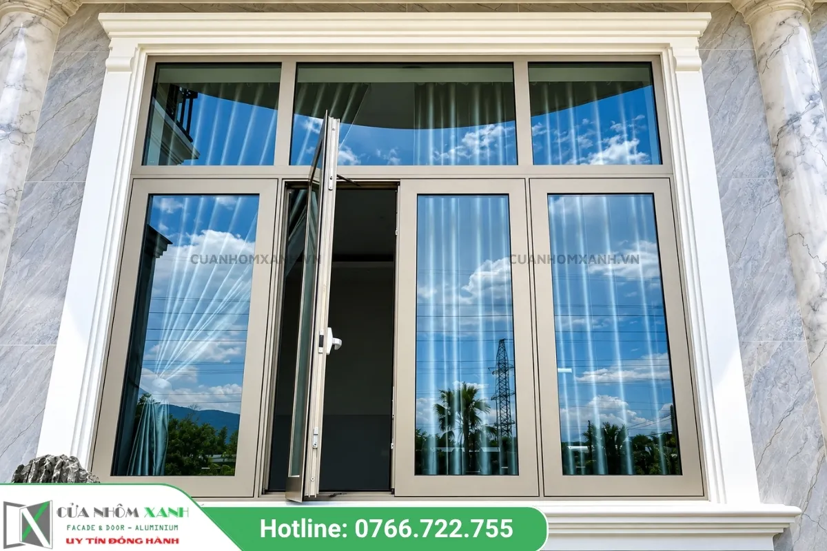 Mẫu Cửa Sổ Mở Quay 4 Cánh Maxpro Kết Hợp Ô Fix Kính