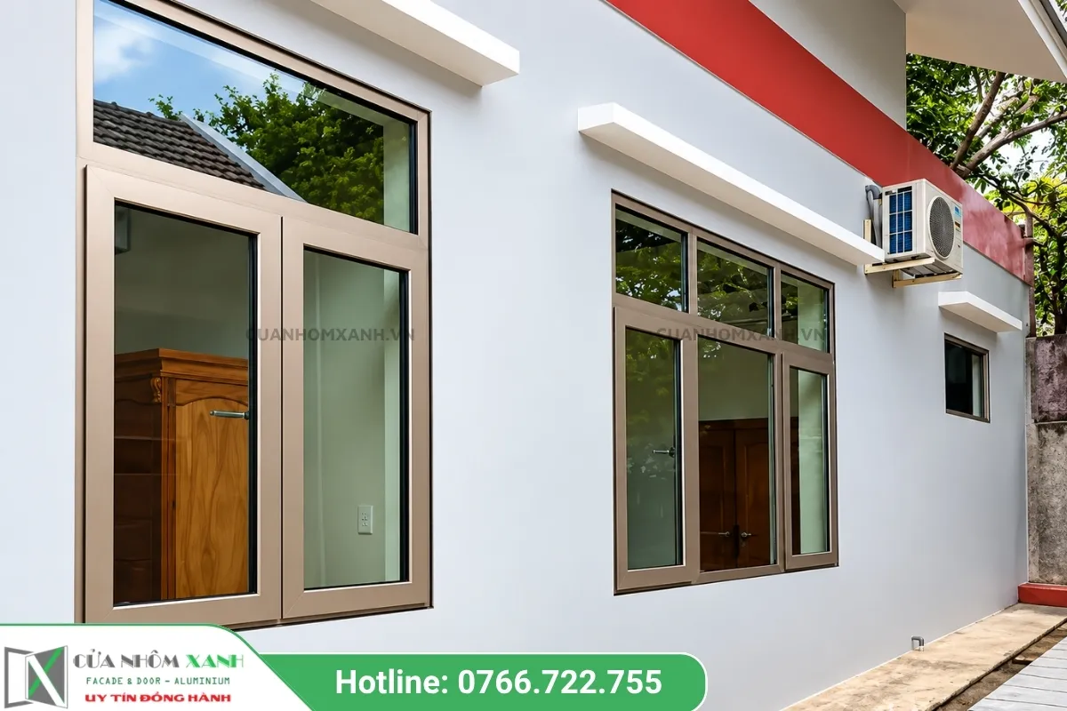 Mẫu Cửa Sổ Nhôm Kính Khung Vàng Cát Cao Cấp