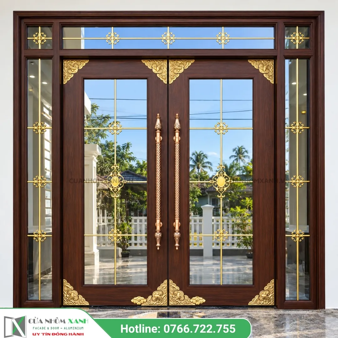 Mẫu Cửa Thủy Lực Vân Gỗ Phào Chỉ Đồng Sang Trọng