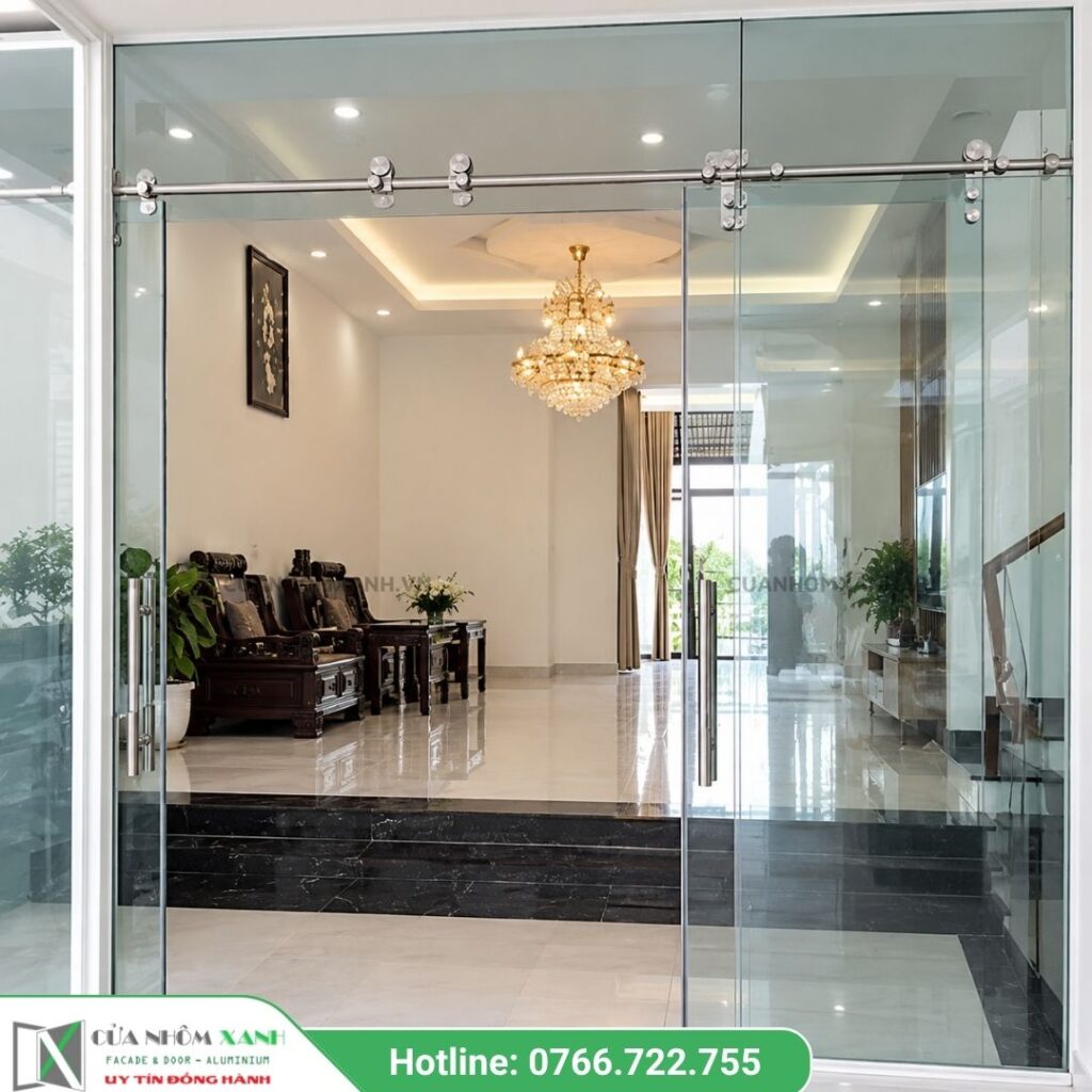 Cửa kính cường lực lùa treo