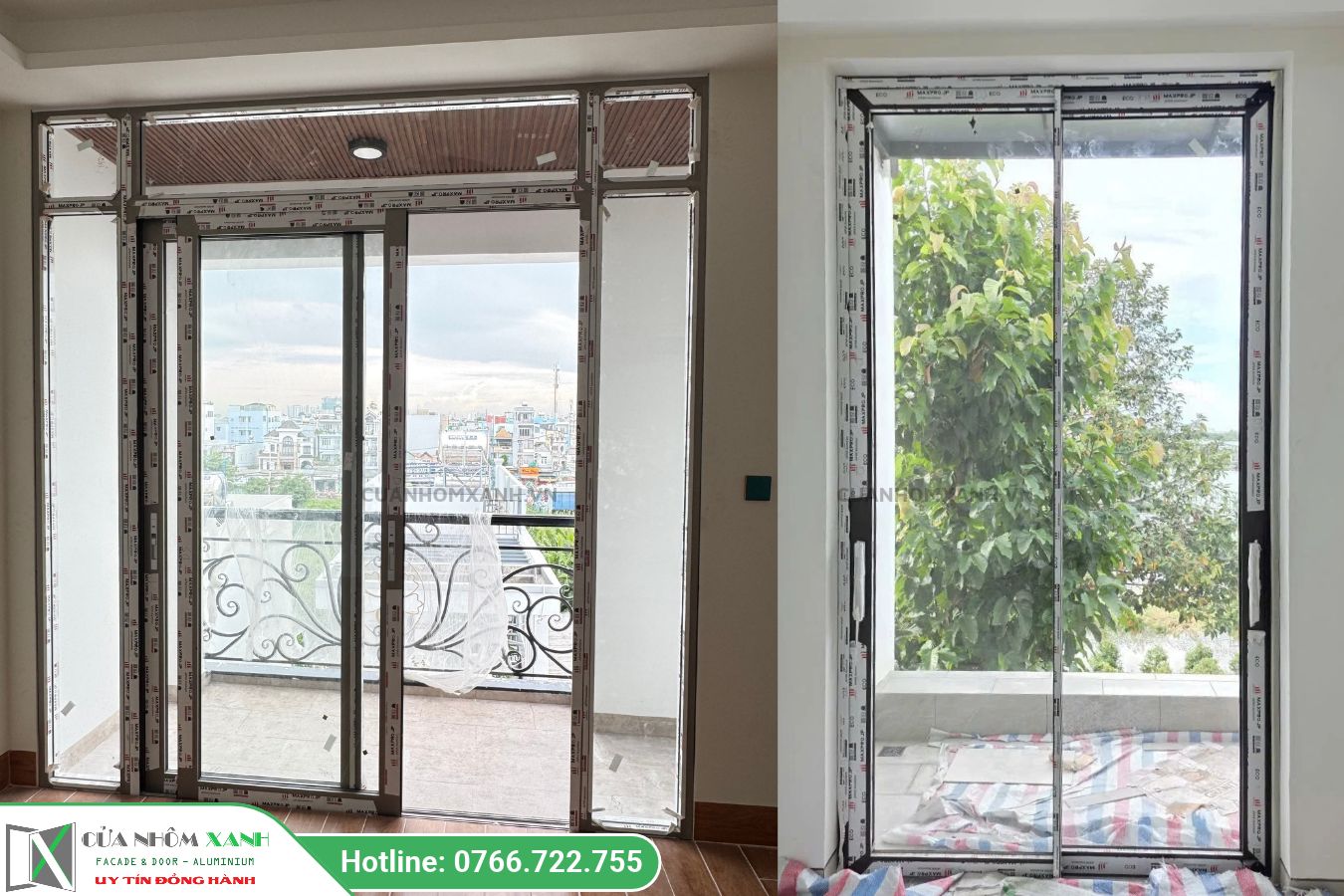 Giải Pháp Cửa đi Mở Trượt 2 Cánh Nhôm Maxpro Kiểu Kết Hơp Vách Kính Và Kiểu Cơ Bản
