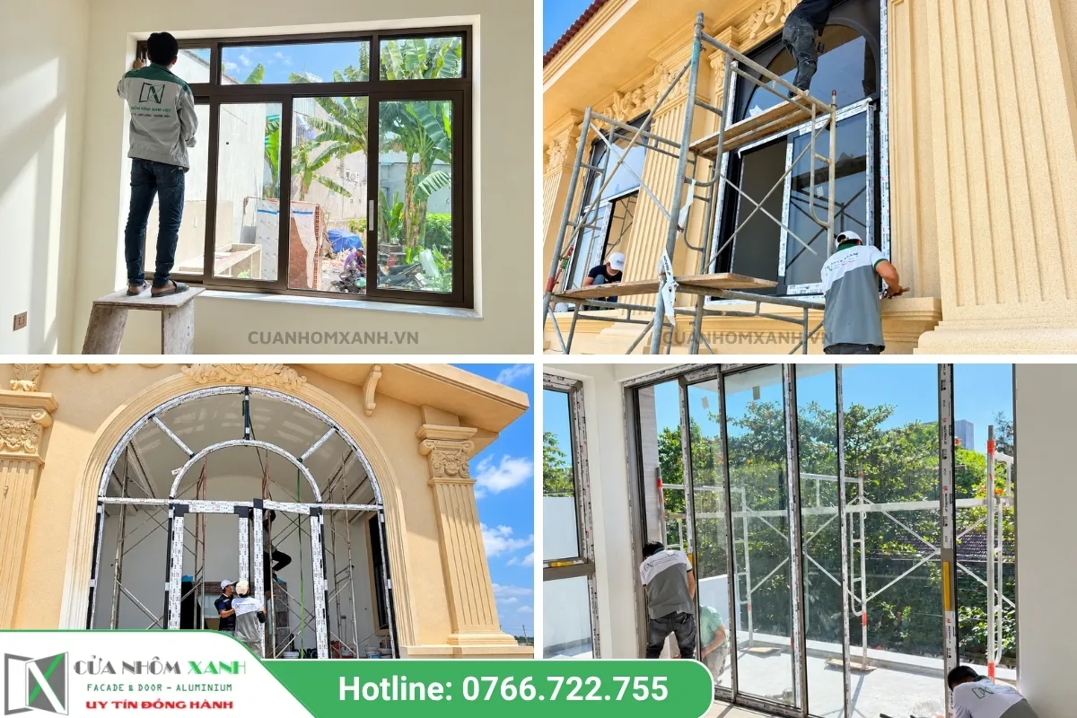 Thi Công Lắp đặt Cửa Nhôm Kính Cửa Nhôm Xanh Tại Công Trình