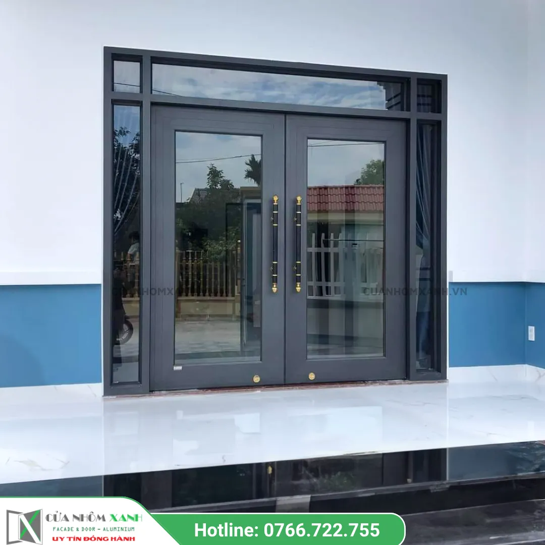 Cửa nhôm thủy lực màu xám hiện đại
