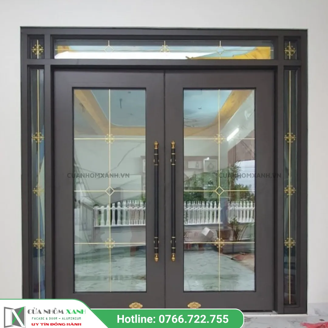 Cửa nhôm thủy lực kính hoa đồng cao cấp