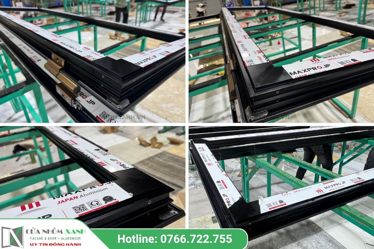 Chi tiết gia công và liên kết góc cửa nhôm Maxpro