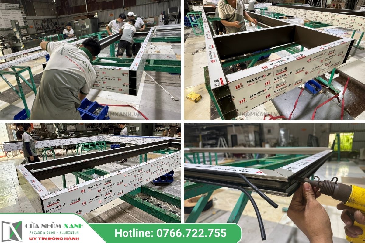 Gia công cửa nhôm Maxpro chính hãng tại xưởng Cửa Nhôm Xanh