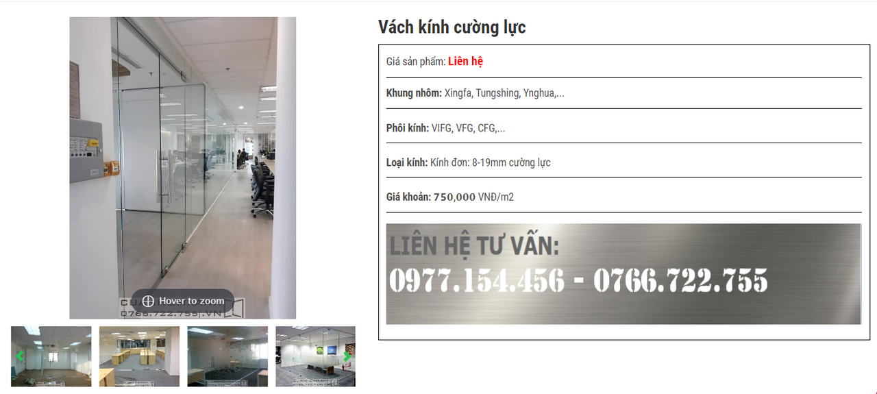 Thông tin sản phẩm vách kính cường lực