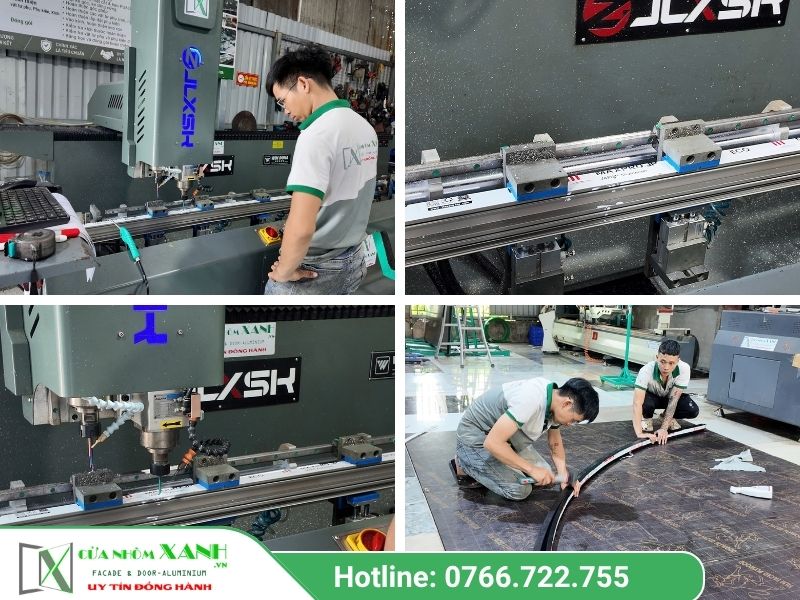 Xưởng gia công cửa nhôm Xingfa máy CNC hiện đại Cửa Nhôm Xanh Xưởng gia công cửa nhôm Xingfa máy CNC hiện đại Cửa Nhôm Xanh